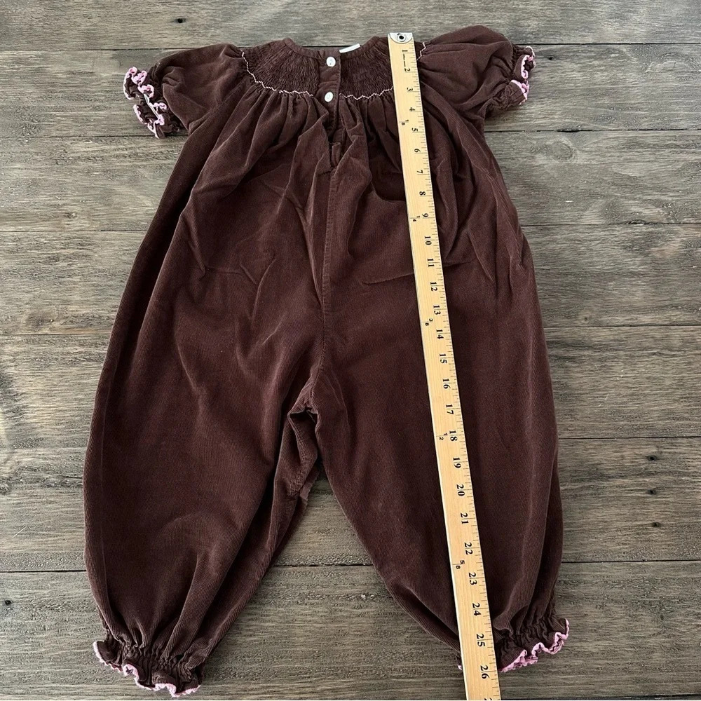 Betti Terell baby girls 24 months Brown Corduroy Smocked Romper Pink Poodle Dogs - Picture 6 of 7
